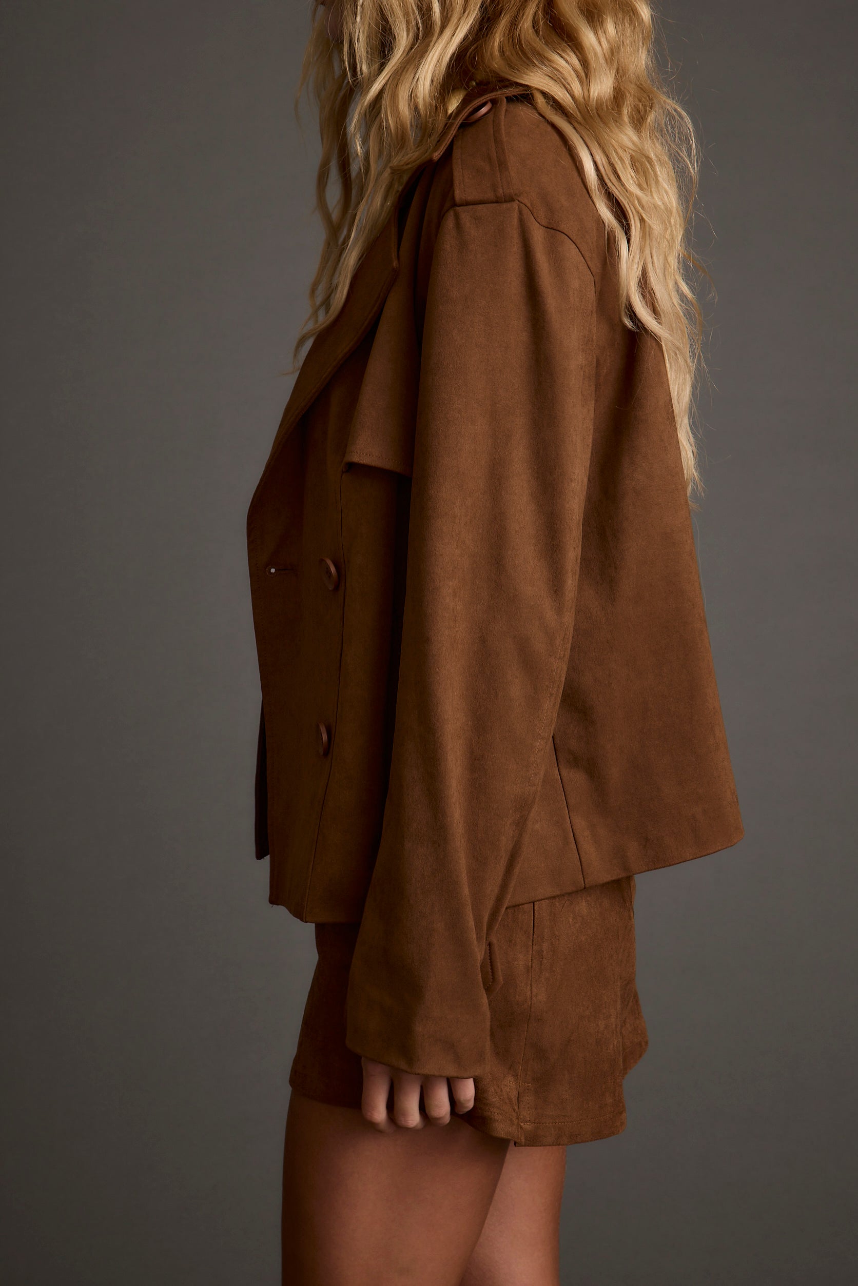 Kinsey Cognac Vegan Suede Cropped Trench
