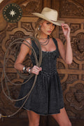 Kit Washed Black Denim Drop Waist Mini Dress