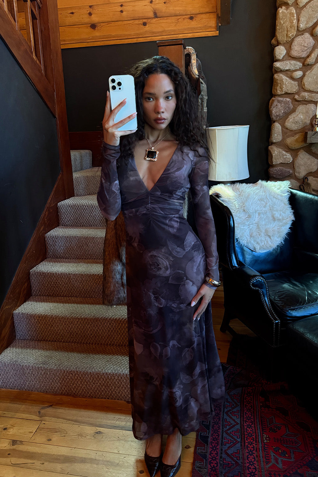 Kristin Plum Blur Mesh Maxi Dress