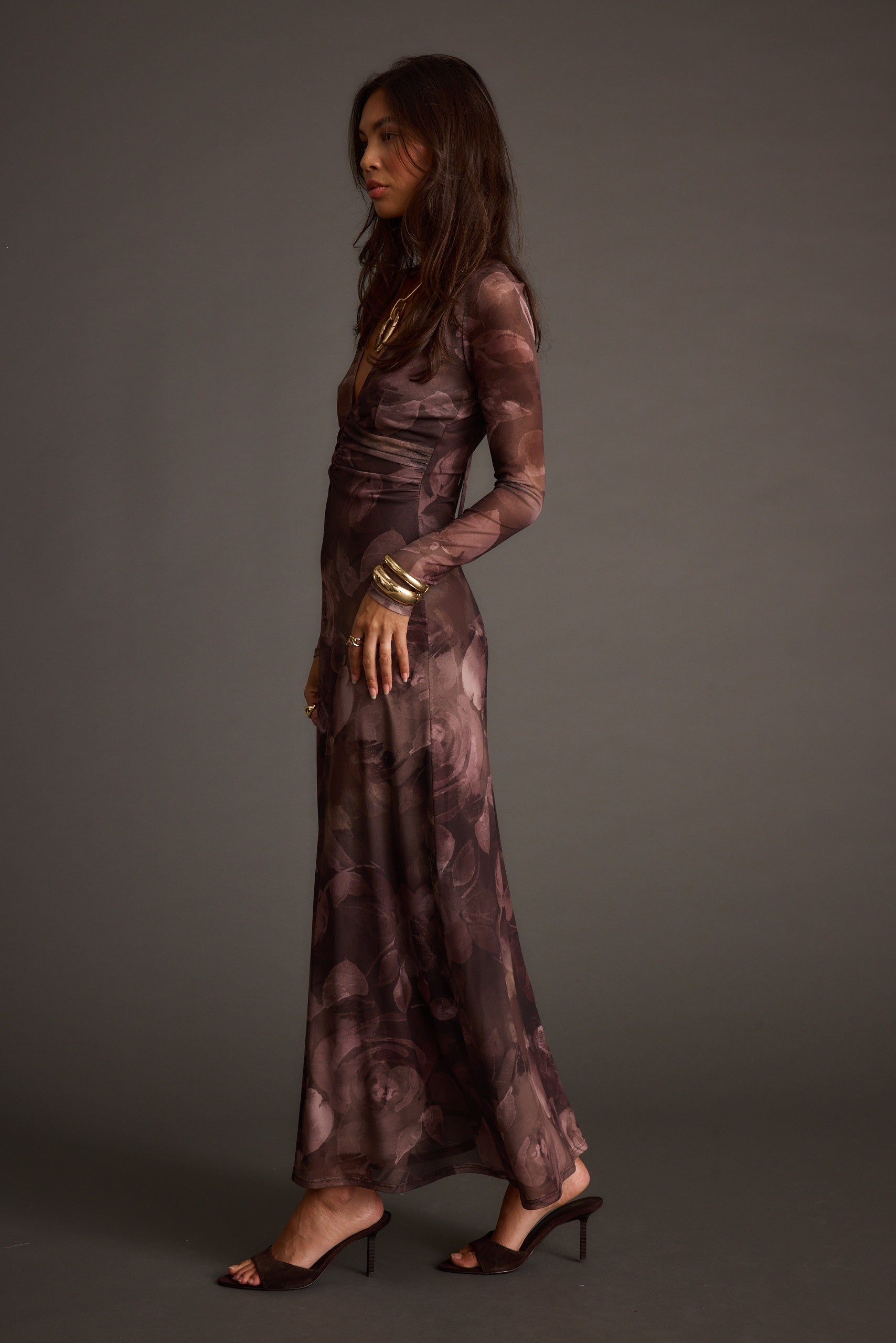 Kristin Plum Blur Mesh Maxi Dress – 12th Tribe