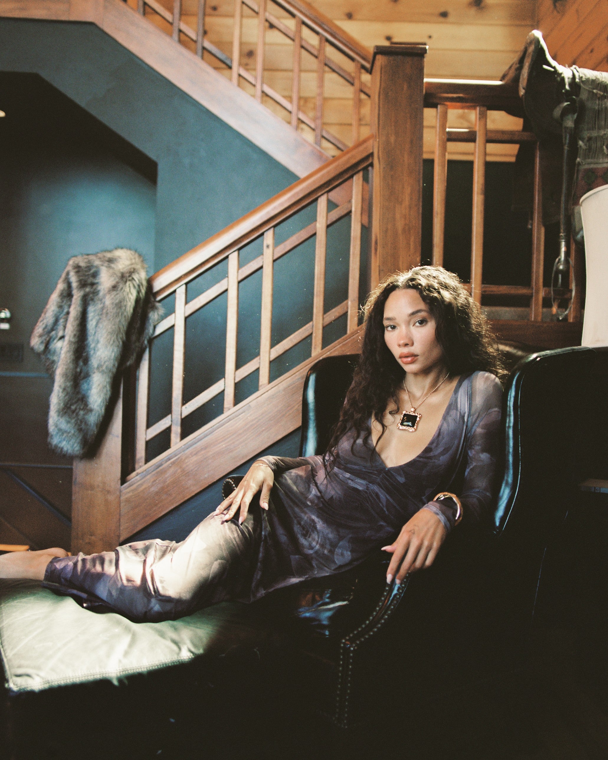 Kristin Plum Blur Mesh Maxi Dress