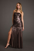 Metallic metallic drop-waist maxi dress with metallic accents, a white drop waist dress essential.