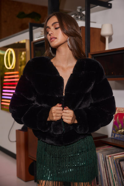 Lana Black Cropped Fur Coat