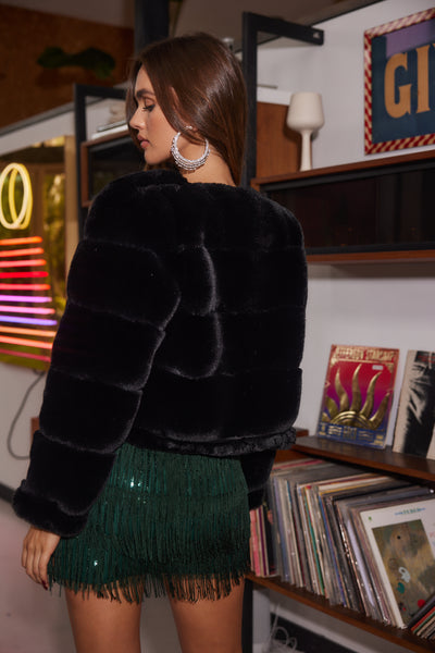 Lana Black Cropped Fur Coat