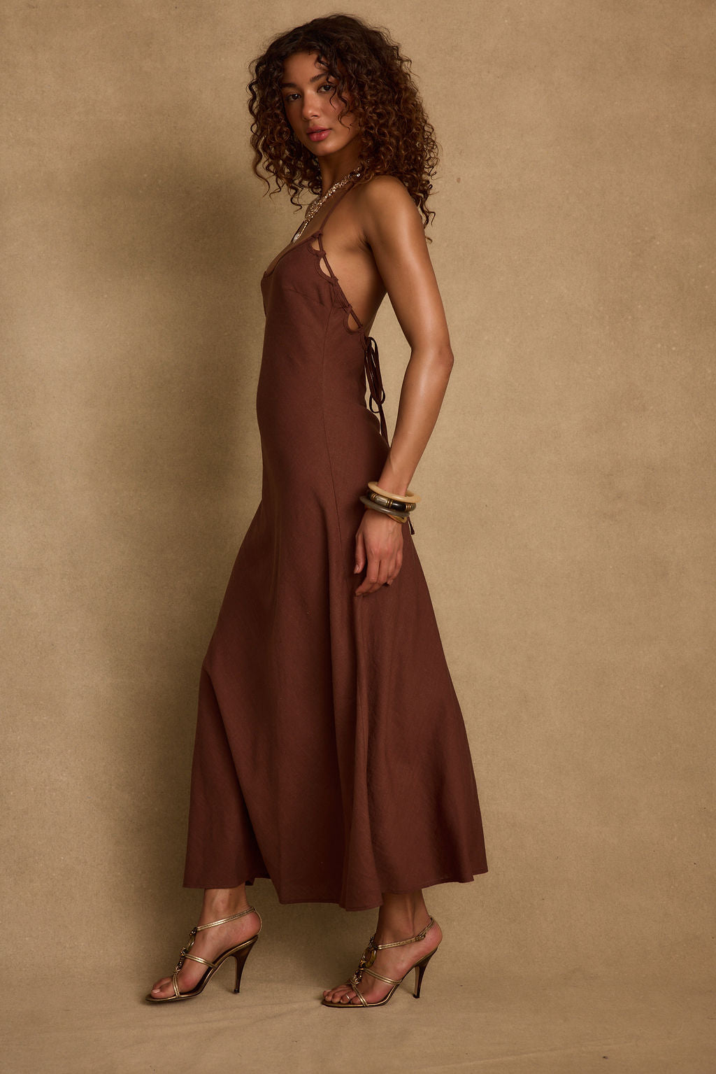 Laura Mocha Linen Maxi Dress