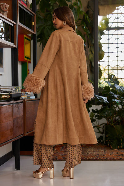 Farrah Camel Fur Trim Coat