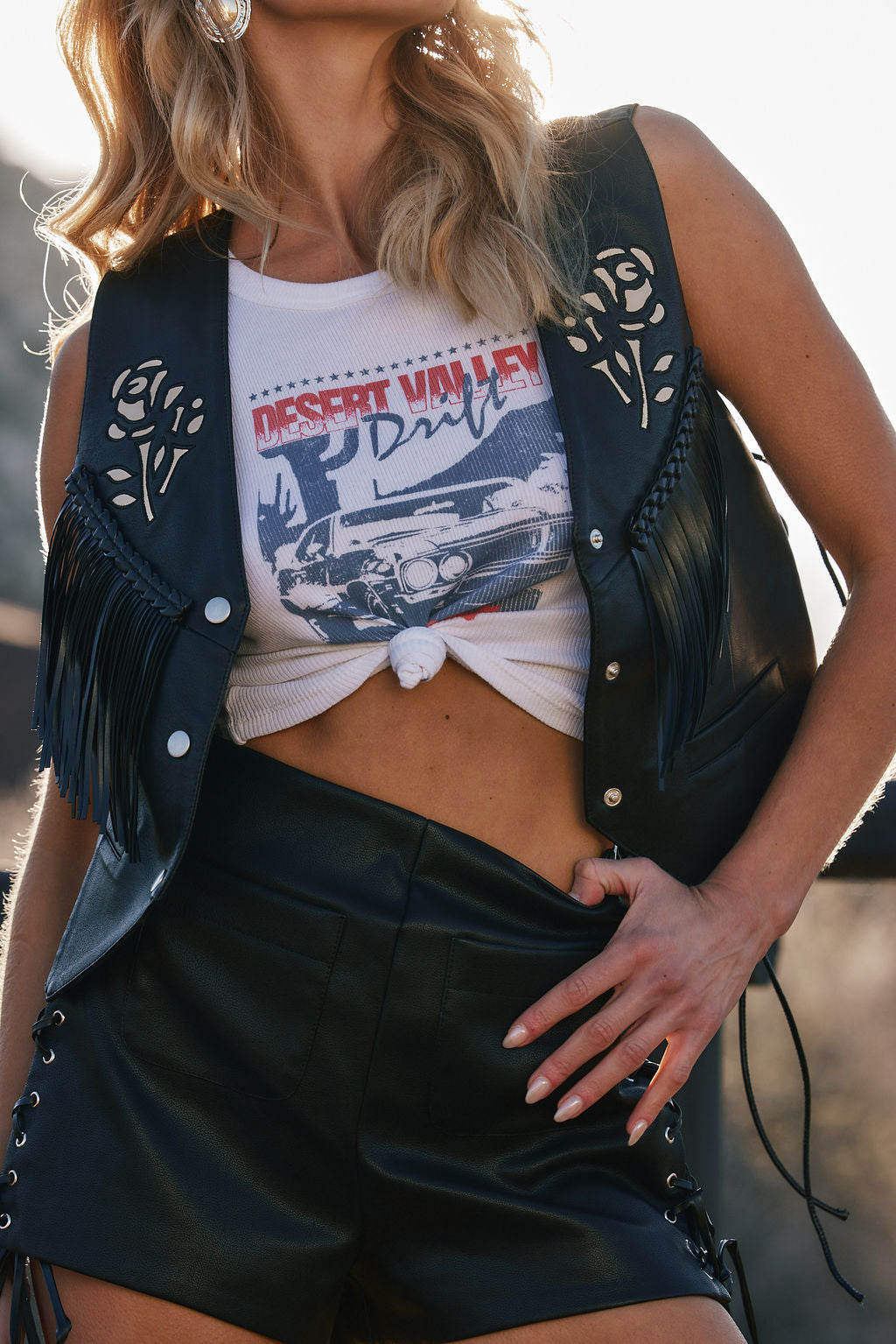 Lennon Black Faux Leather Fringe Vest