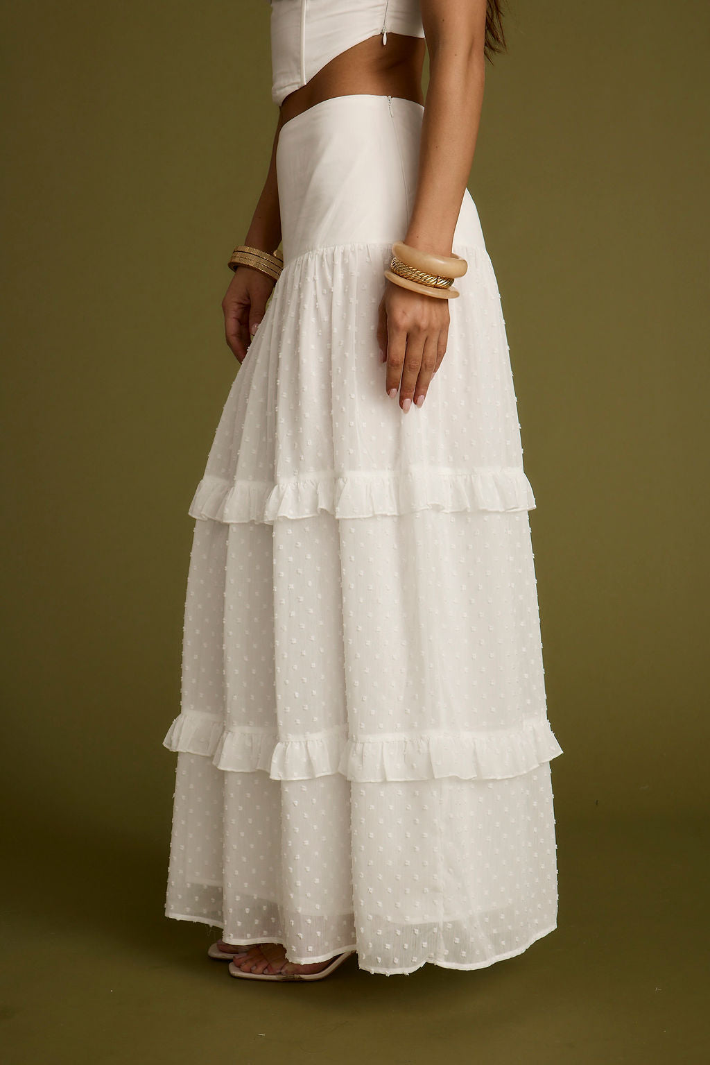 Liana White Low Rise Maxi Skirt