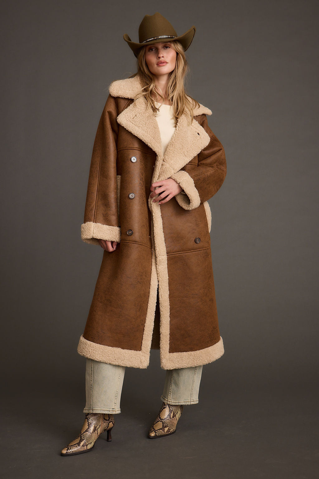 Livingston Brown Sherpa Coat paired with complementary accessories for a polished look.
