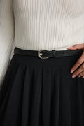Liya Silver Genuine Leather Skinny Belt