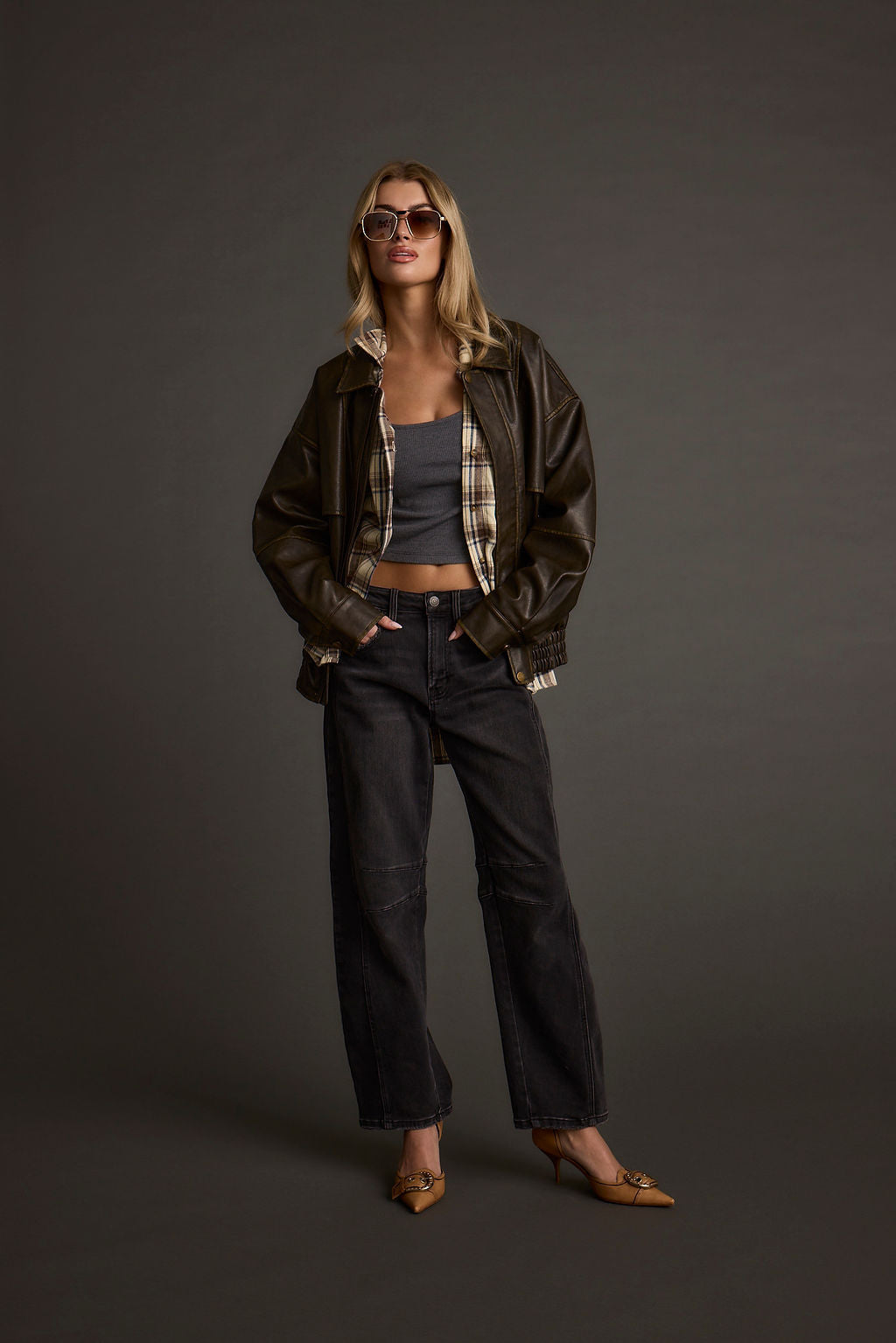 London Calling Brown Oversized Faux Leather Jacket