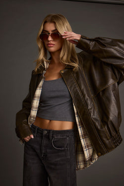 London Calling Brown Oversized Faux Leather Jacket