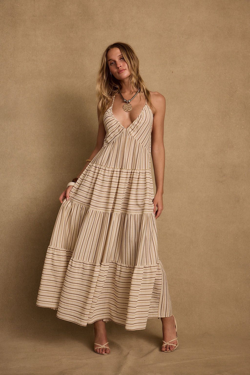 Lorena Striped Linen Maxi Dress