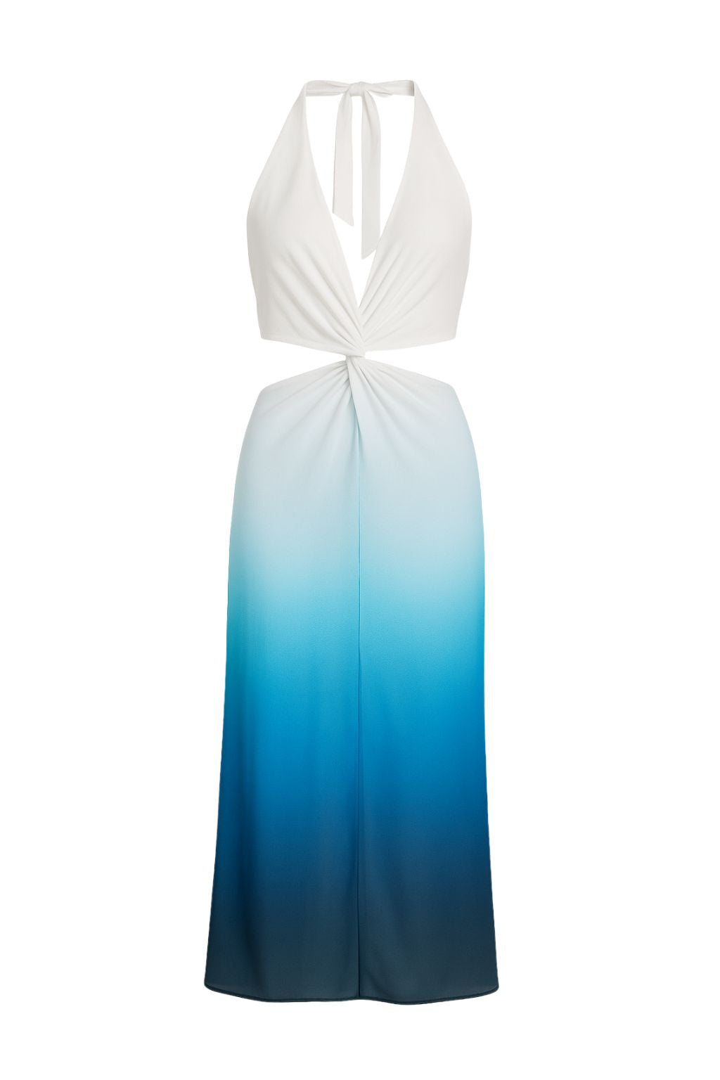 Additional view of the Lapis Blue Ombre Halter Maxi Dress from a different perspective.