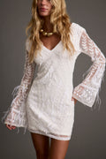 Larisa White Printed Sequin Long Sleeve Dress