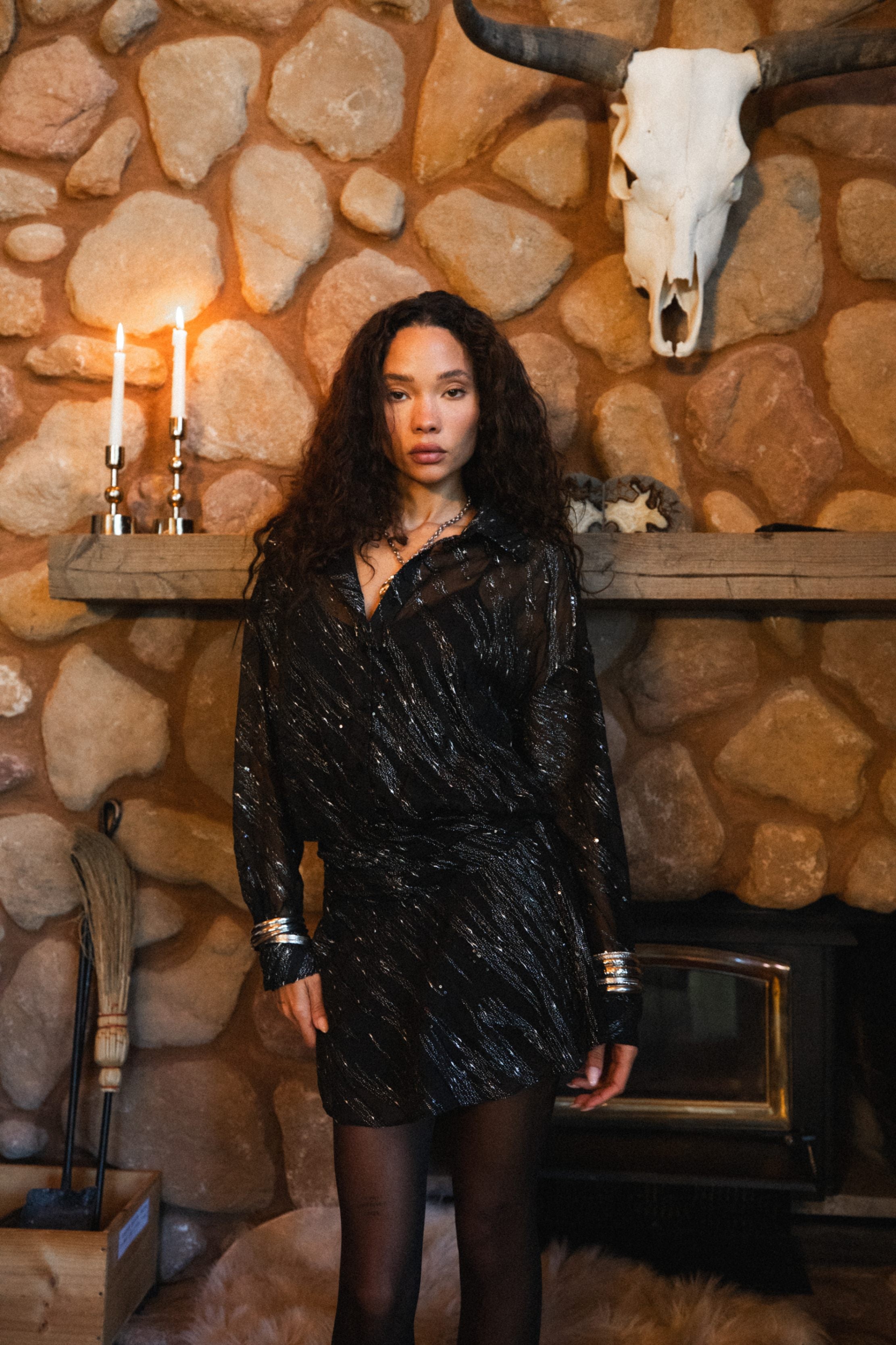 Lennox Black Gunmetal Drop Waist Micro Mini Dress