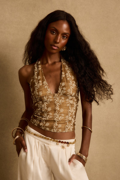 Lila Mocha Floral Halter Top | 12th Tribe