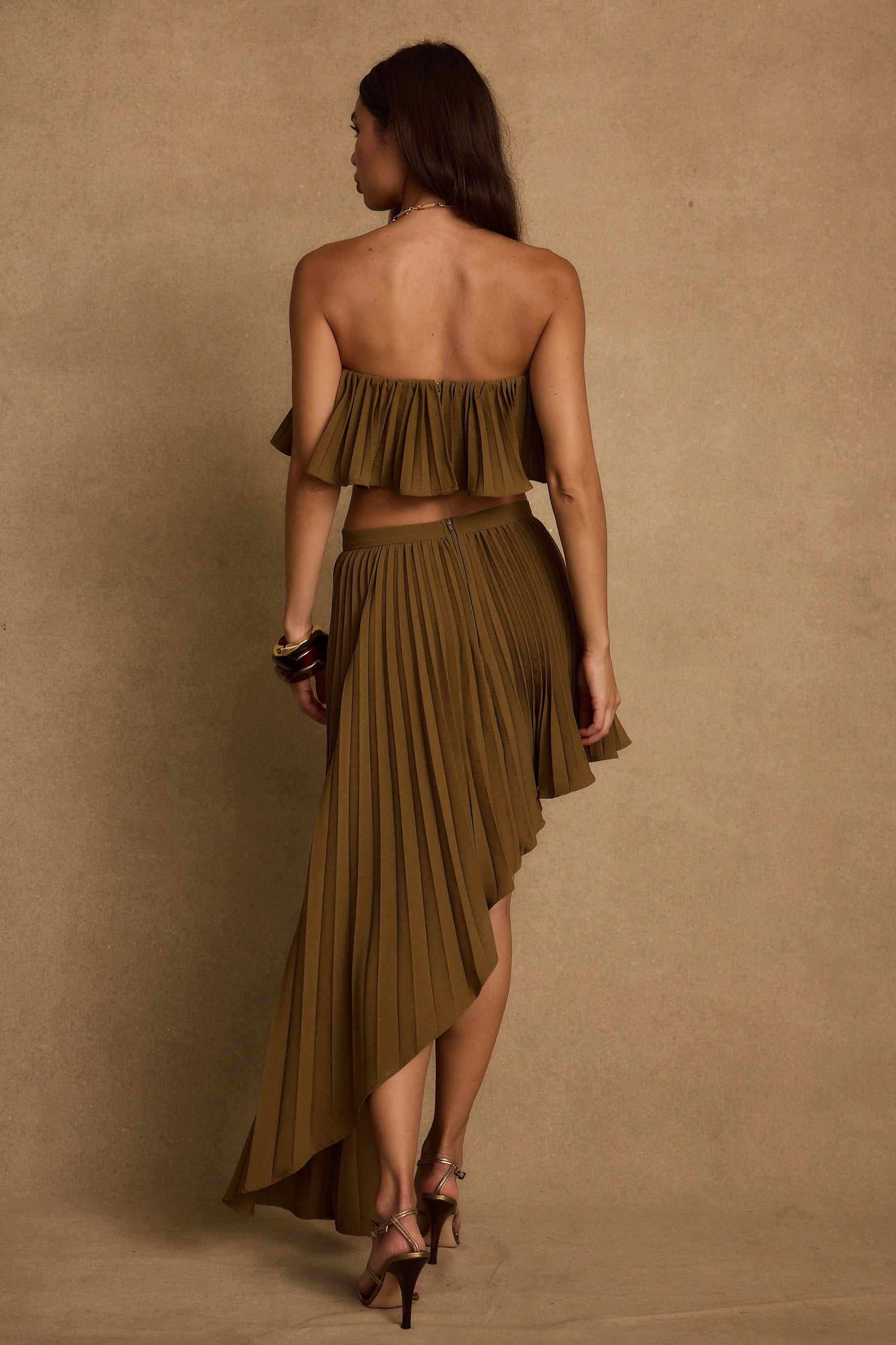 Lima Olive Asymmetrical Midi Skirt