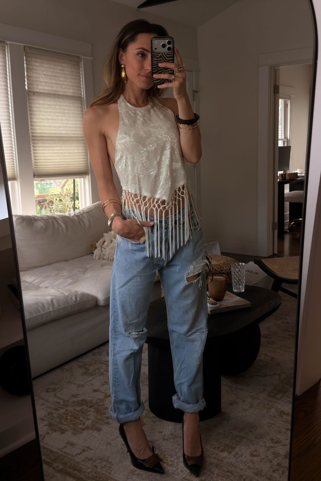 Liora Ivory Jacquard Halter Top