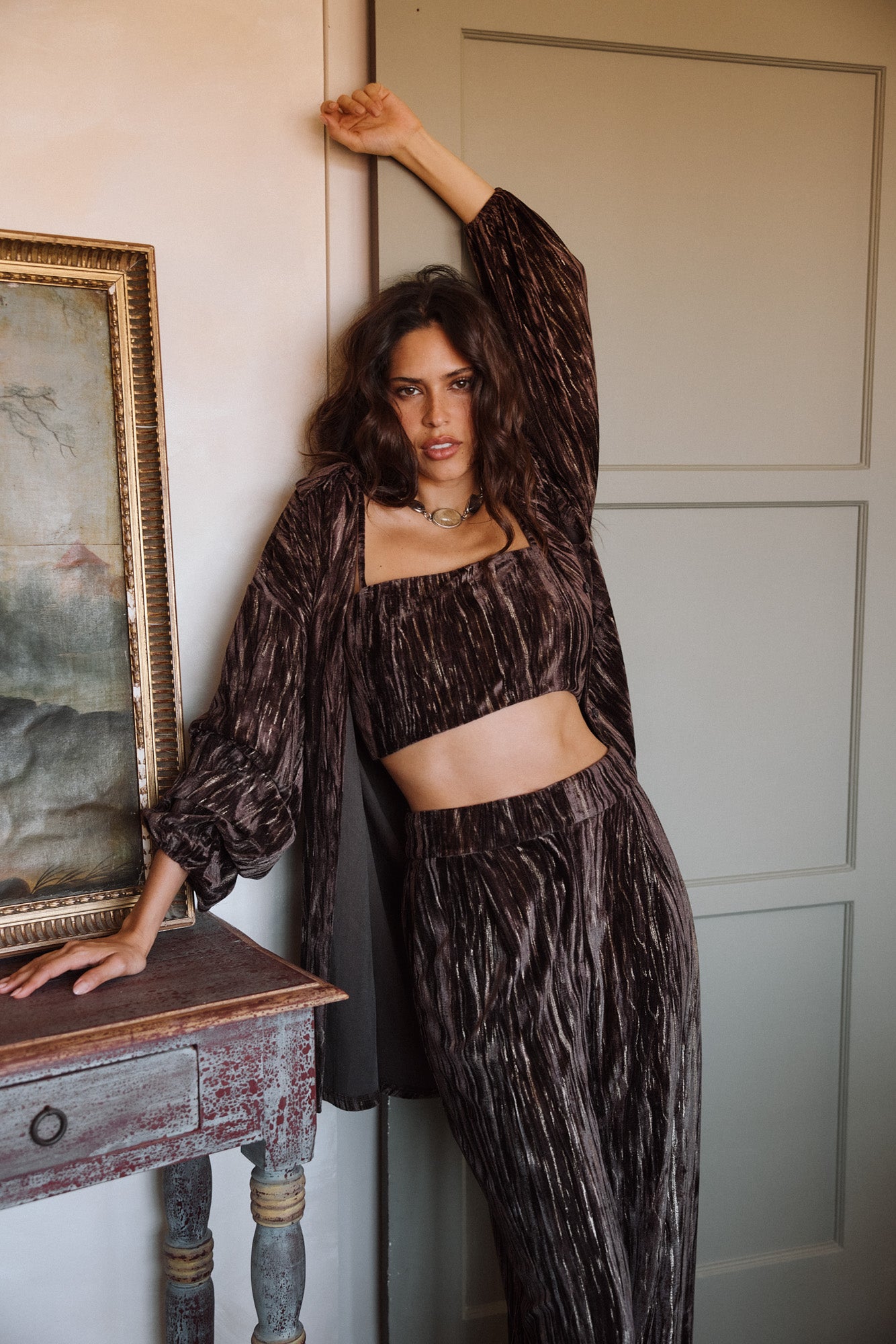 Rhea Espresso Velvet Crop Top