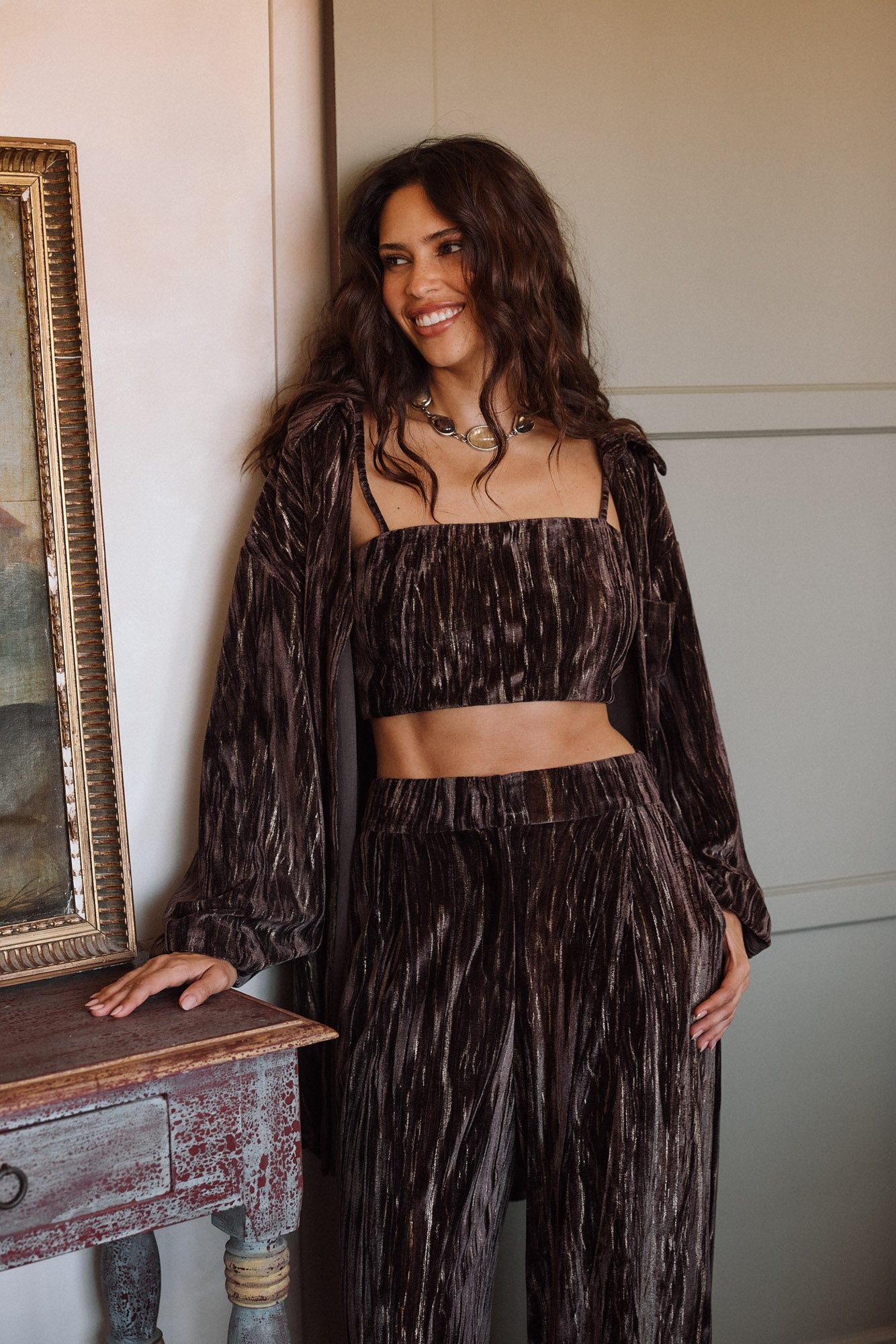 Rhea Espresso Velvet Crop Top