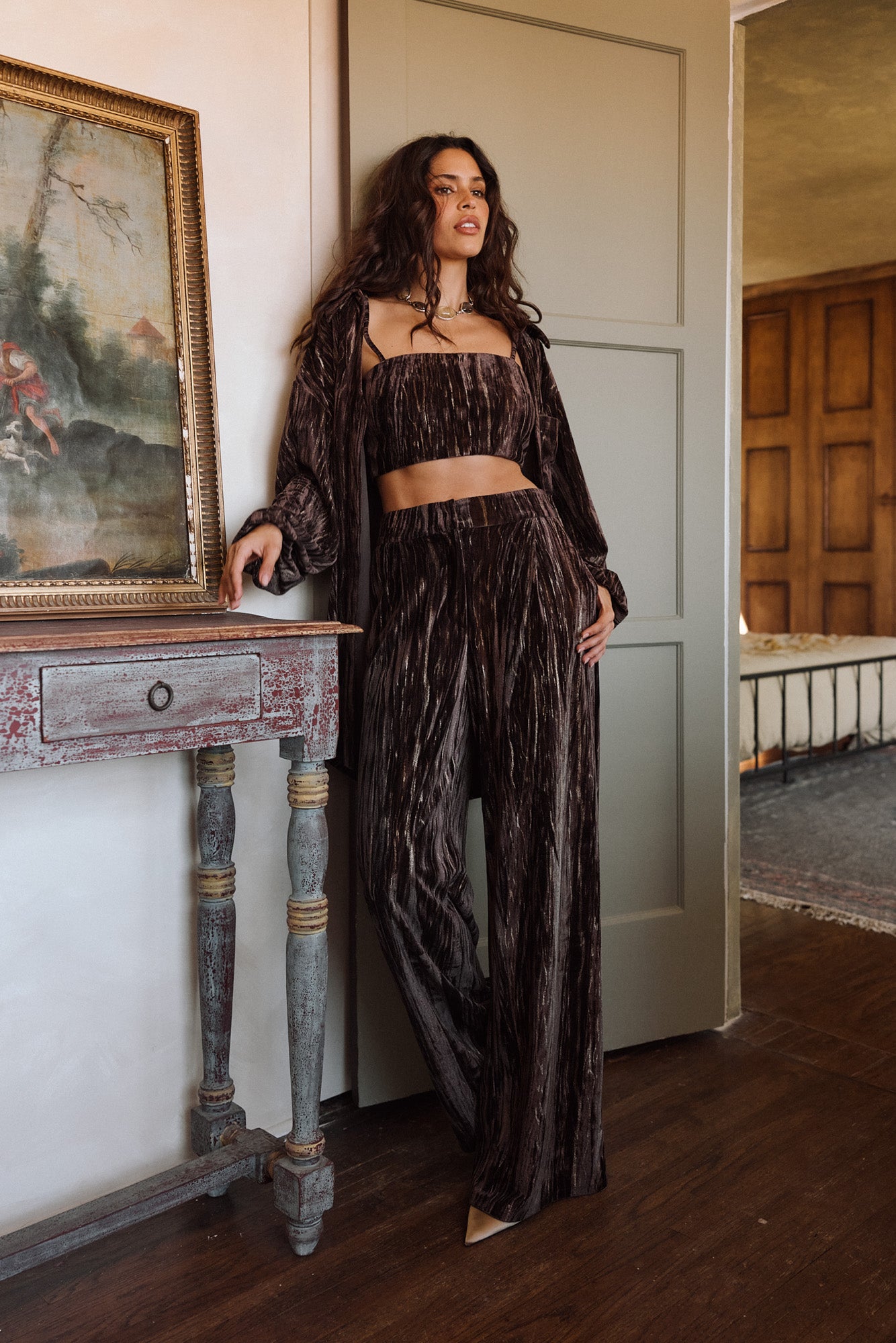 Rhea Espresso Velvet Crop Top