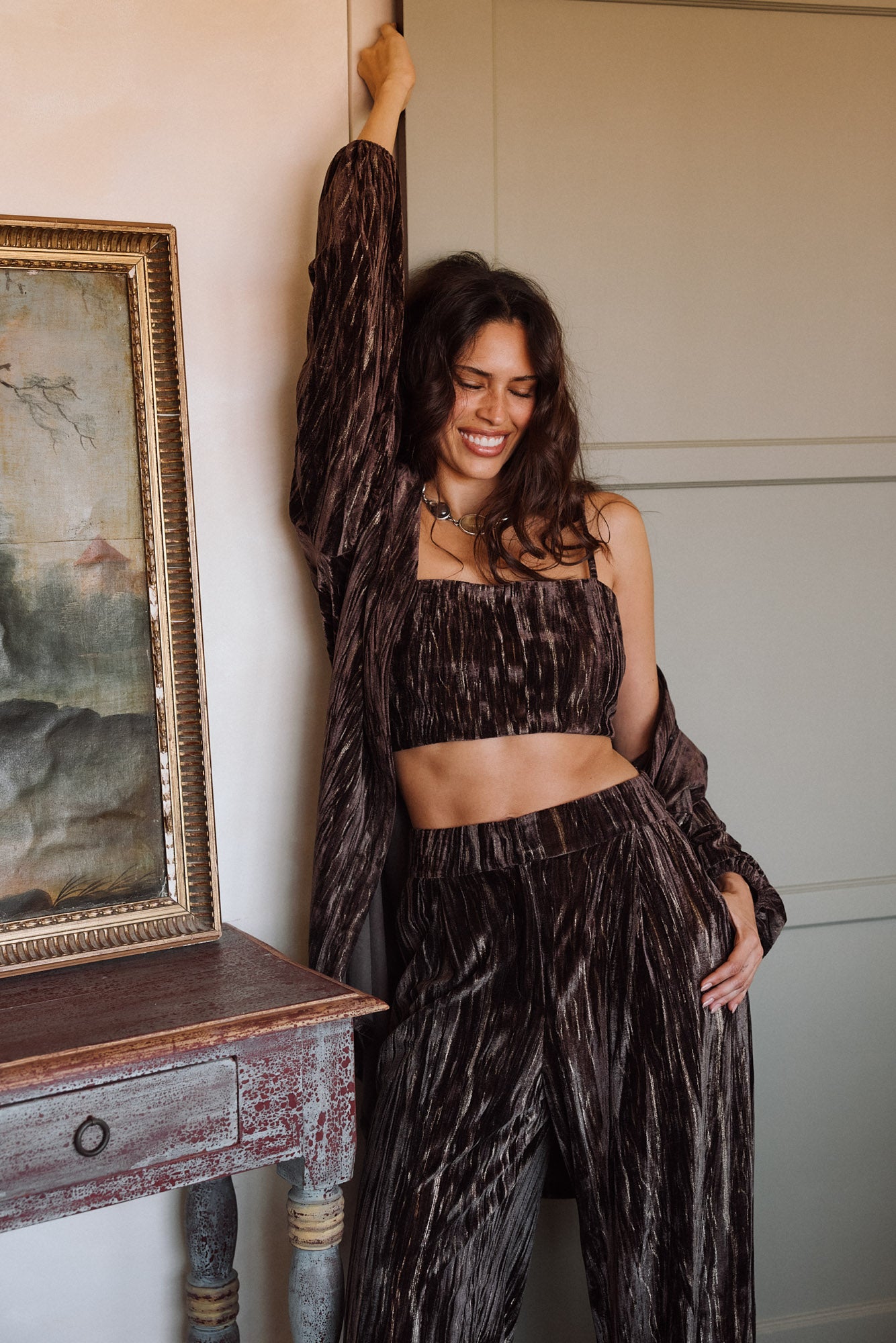 Rhea Espresso Velvet Crop Top