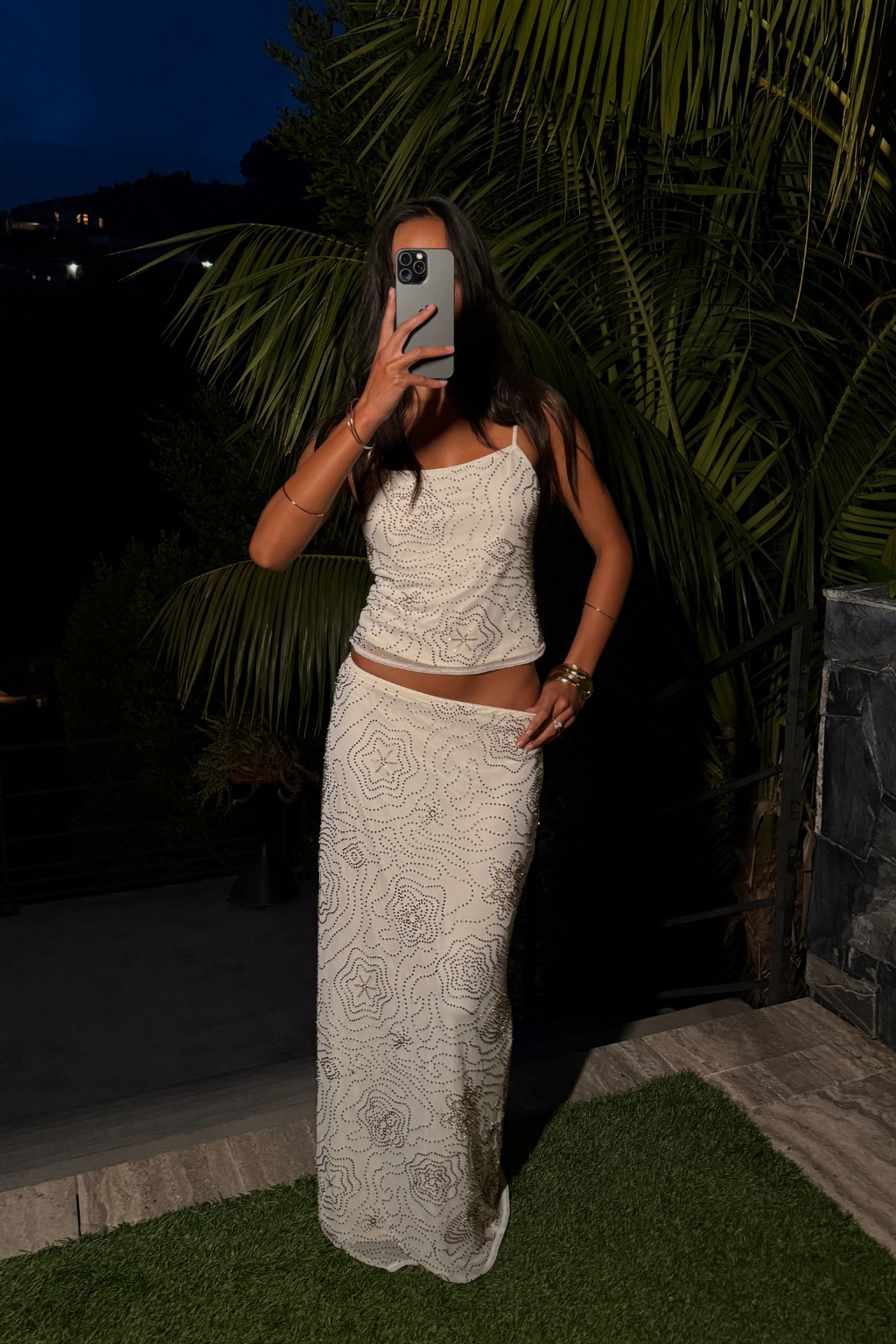 Julia White Beaded Maxi Skirt