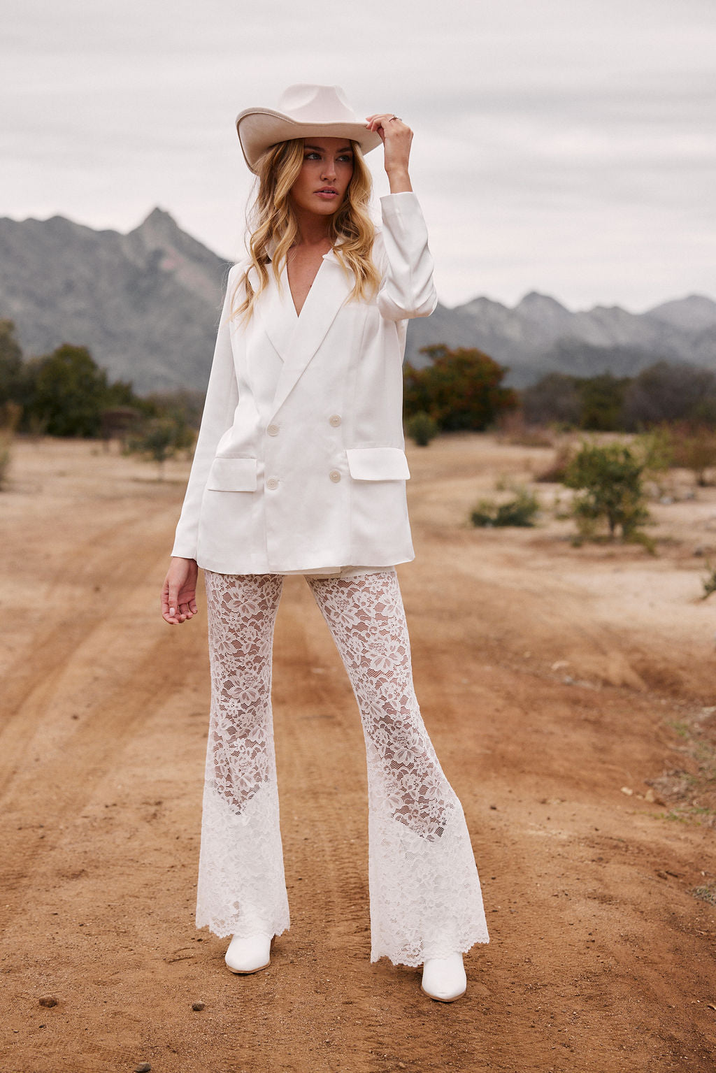 Madison White Satin Blazer shown in a complementary styling arrangement.