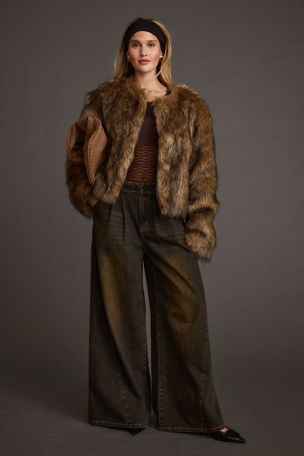 Misty Brown Faux Fur Coat