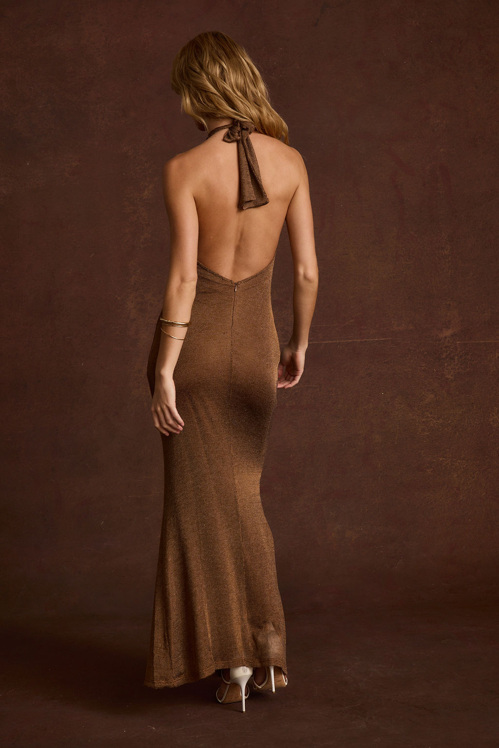 Marea Bronze Halter Maxi Dress