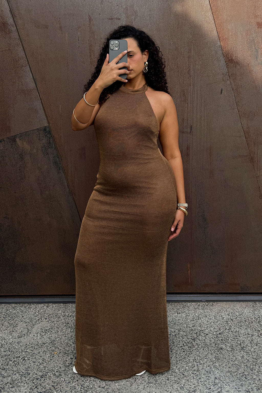 Marea Bronze Halter Maxi Dress