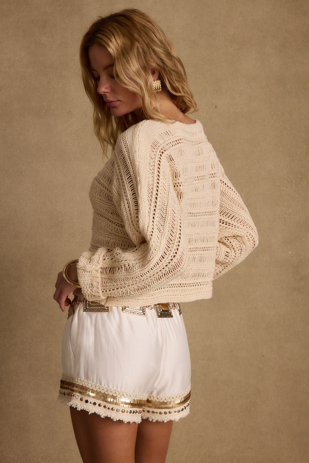 Marela Cream Crochet Sweater