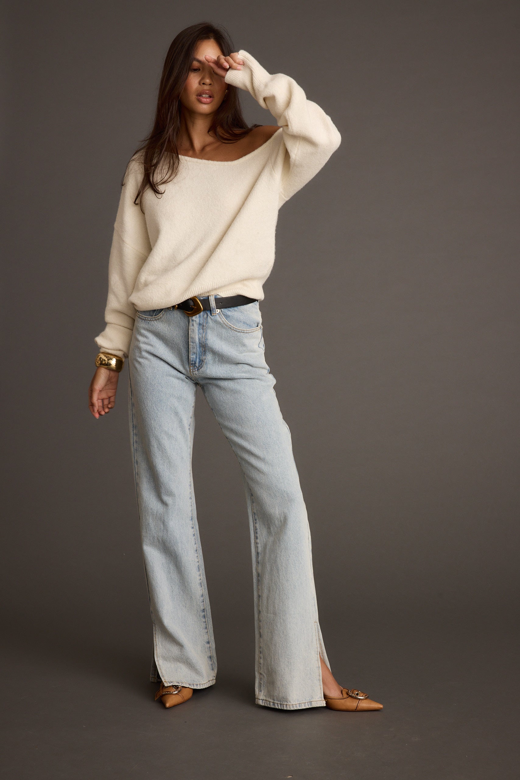 Margot Cream Asymmetrical Sweater