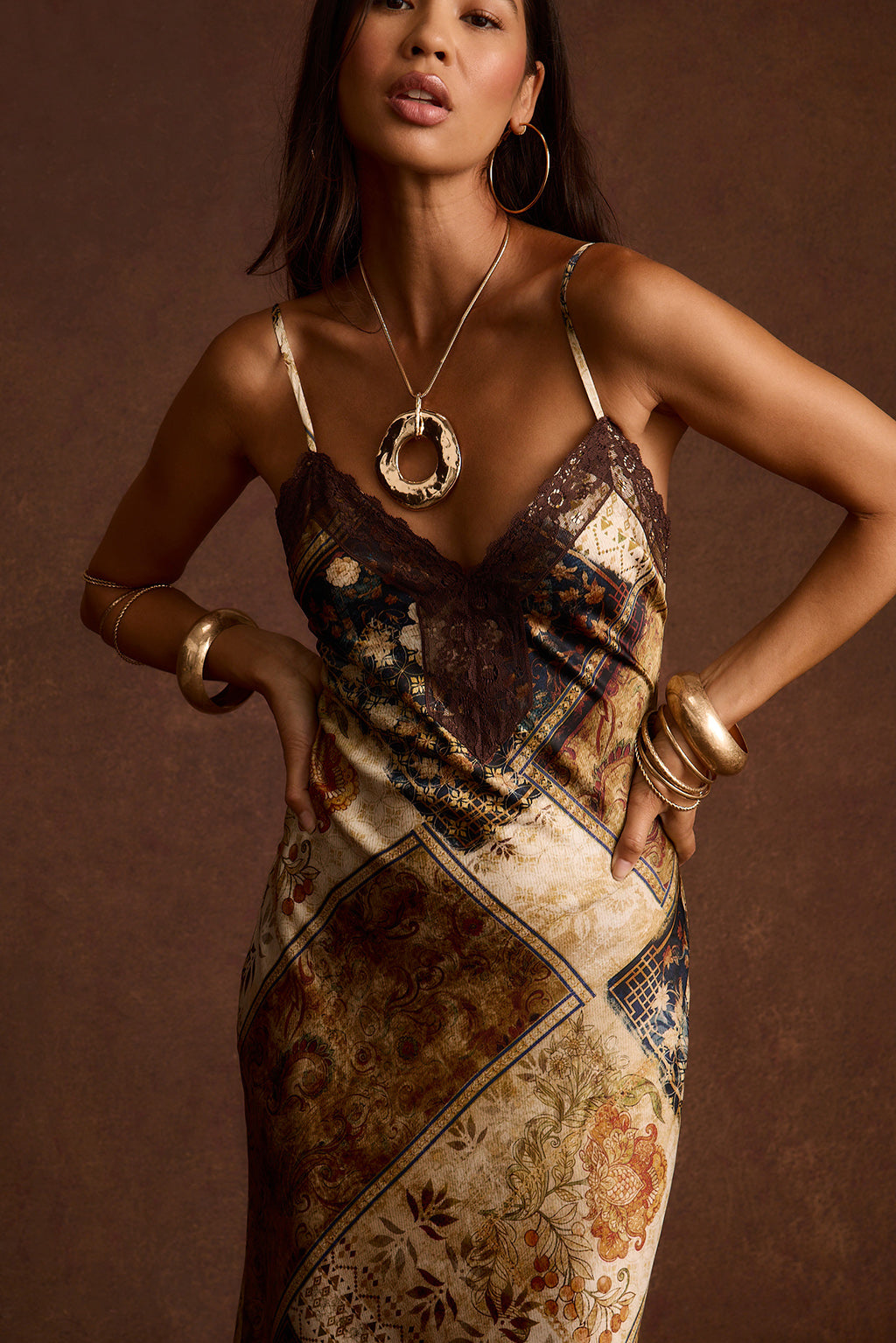 Marie Patchwork Satin Maxi Dress