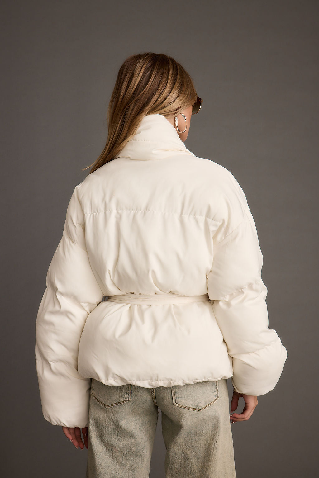 Maverick White Belted Puffer Coat