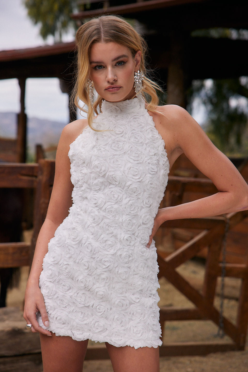 Maya White Floral Applique Halter Mini Dress Maya White Floral Applique Halter Mini Dress