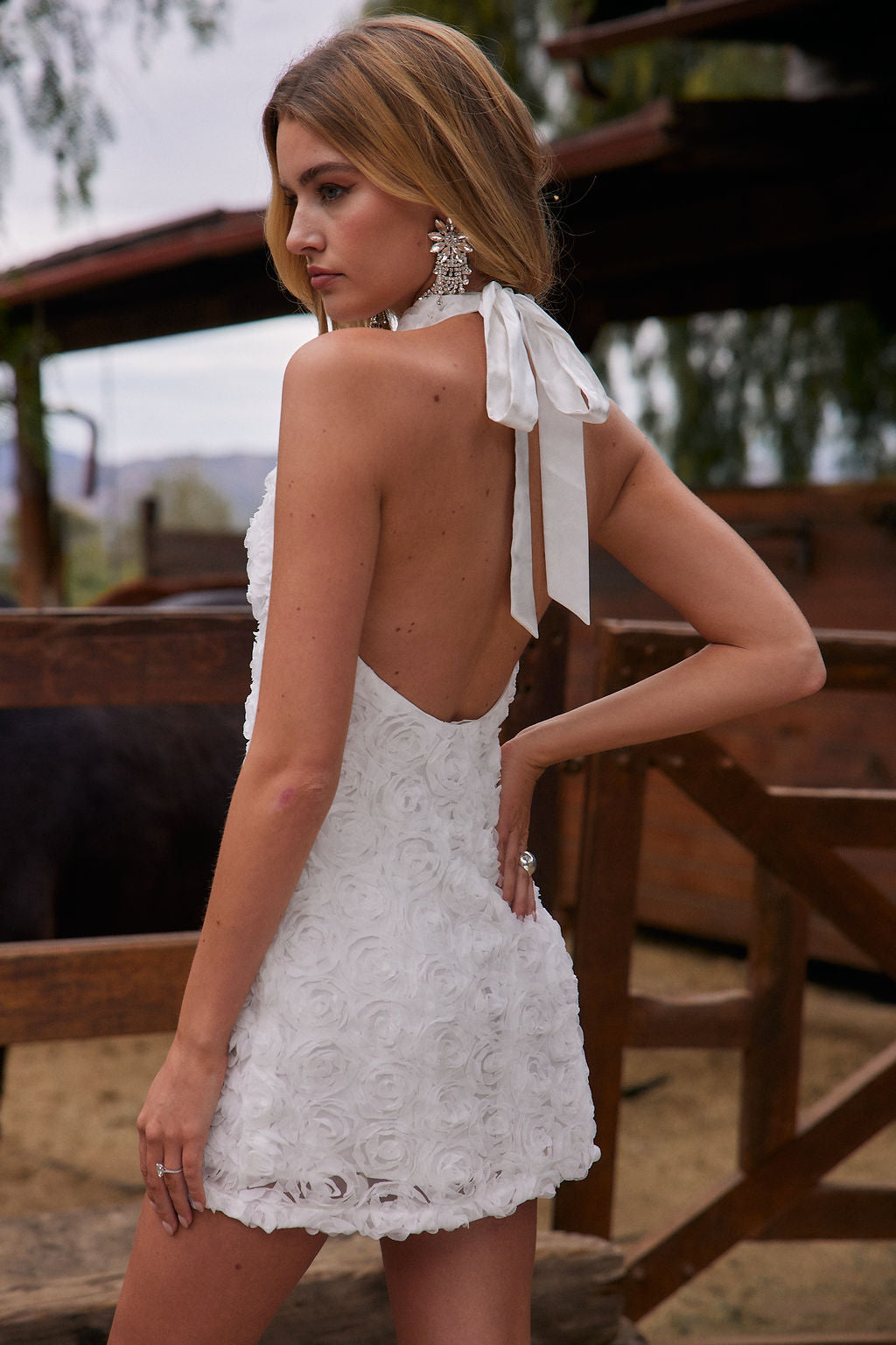 Maya White Floral Applique Halter Mini Dress Maya White Floral Applique Halter Mini Dress