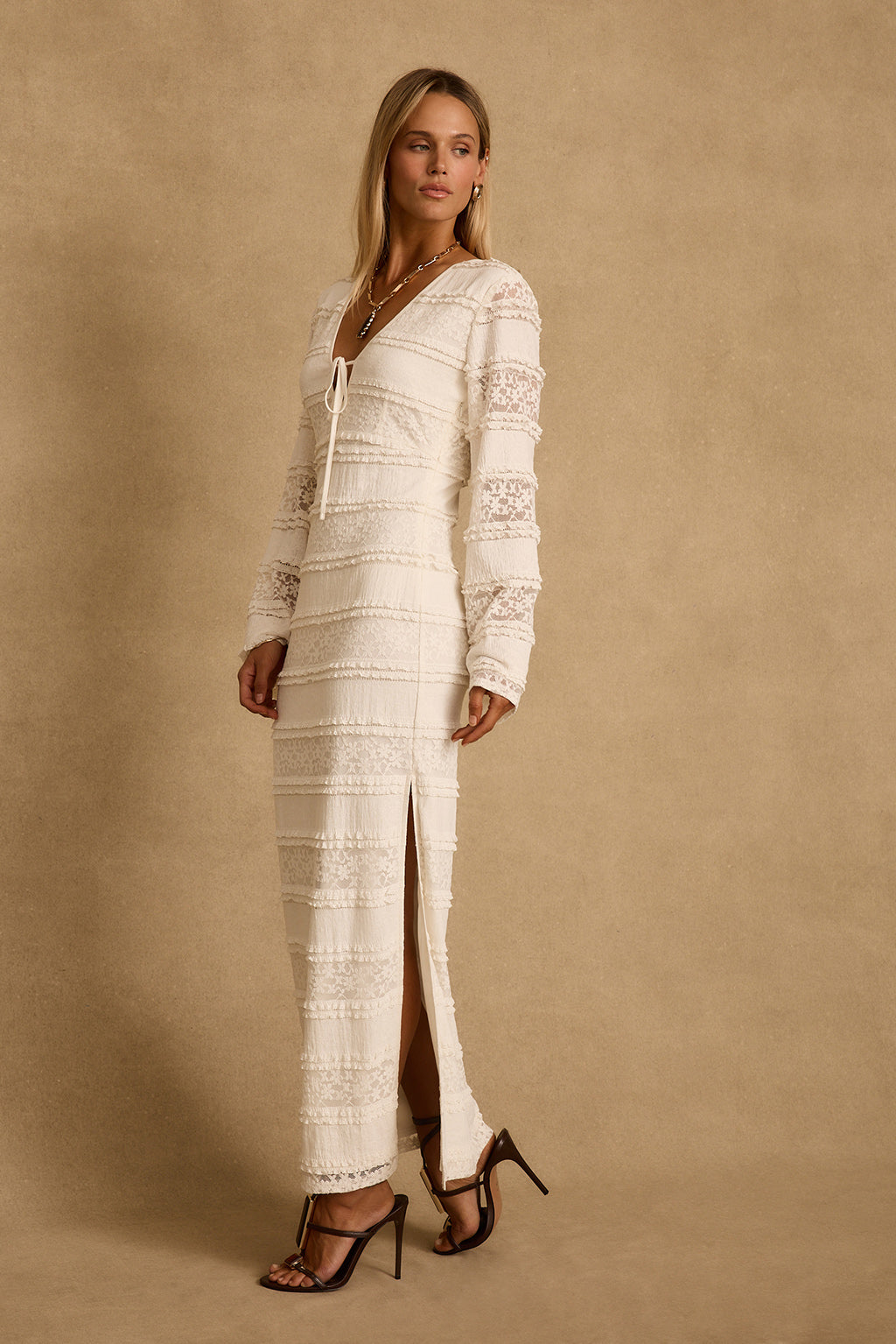 Melrose Ivory Long Sleeve Lace Maxi Dress
