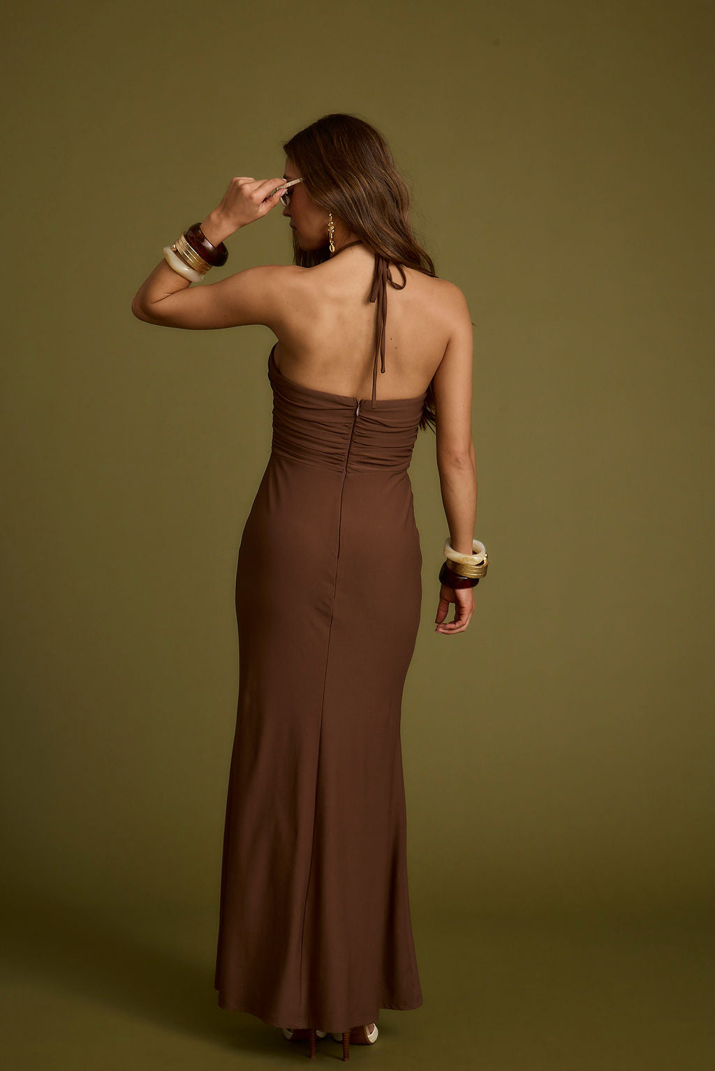 Mendoza Mocha Plunge Maxi Dress