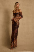 Merritt Mocha Floral Mesh Maxi Dress