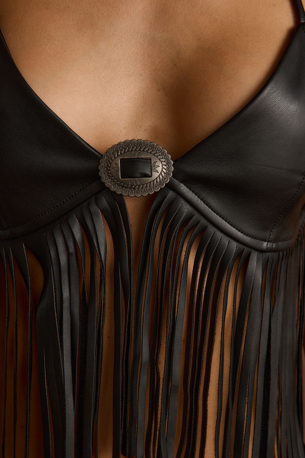 Mesa Black Fringe Bra Top