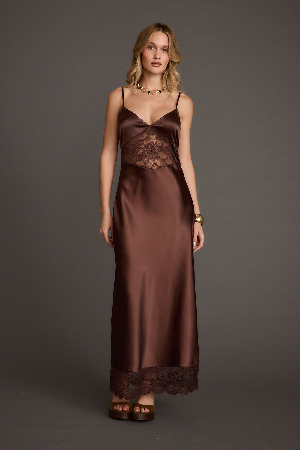 Milano Espresso Lace Inset Maxi Dress
