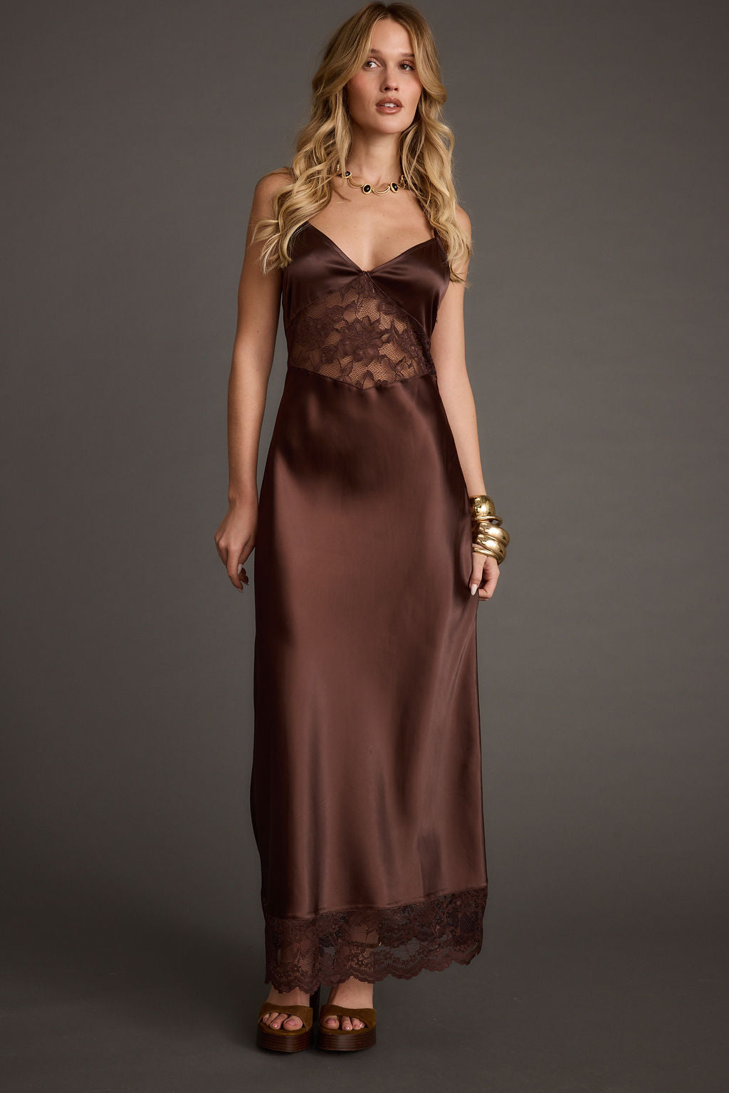 Milano Espresso Lace Inset Maxi Dress