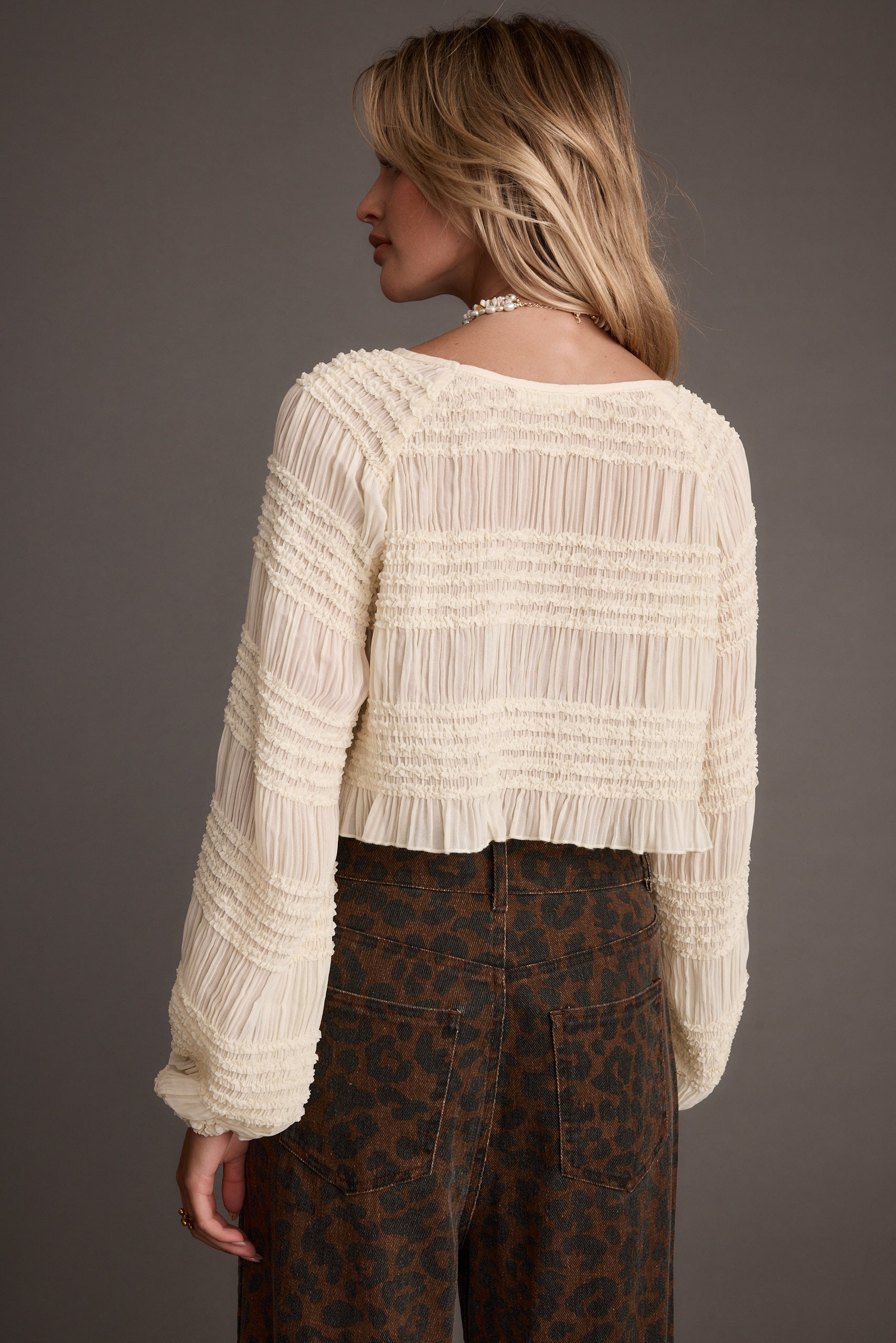 Milly Ivory Chiffon Long Sleeve Blouse