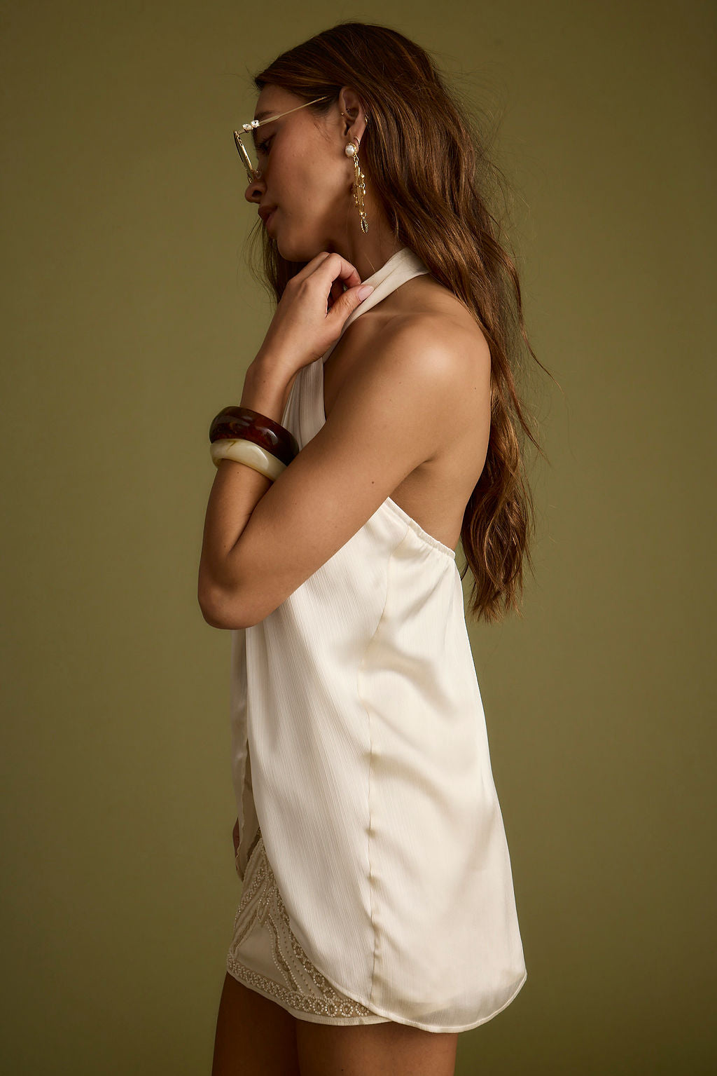 Moonlit Kiss Cream Satin Halter Top