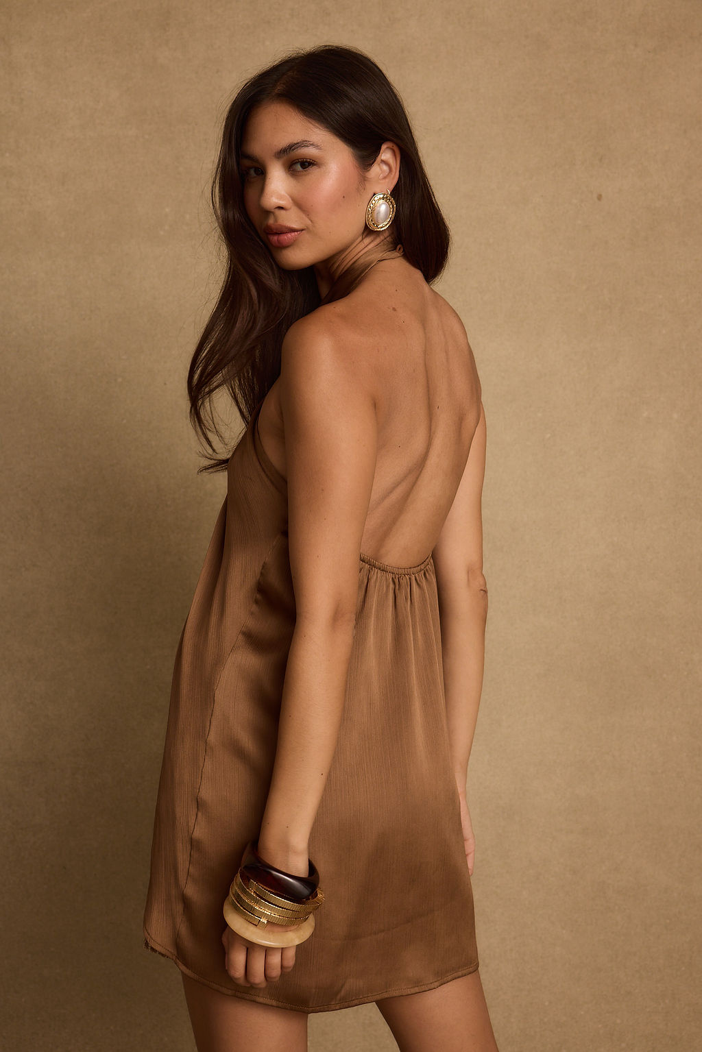 Moonlit Kiss Mocha Satin Halter Top