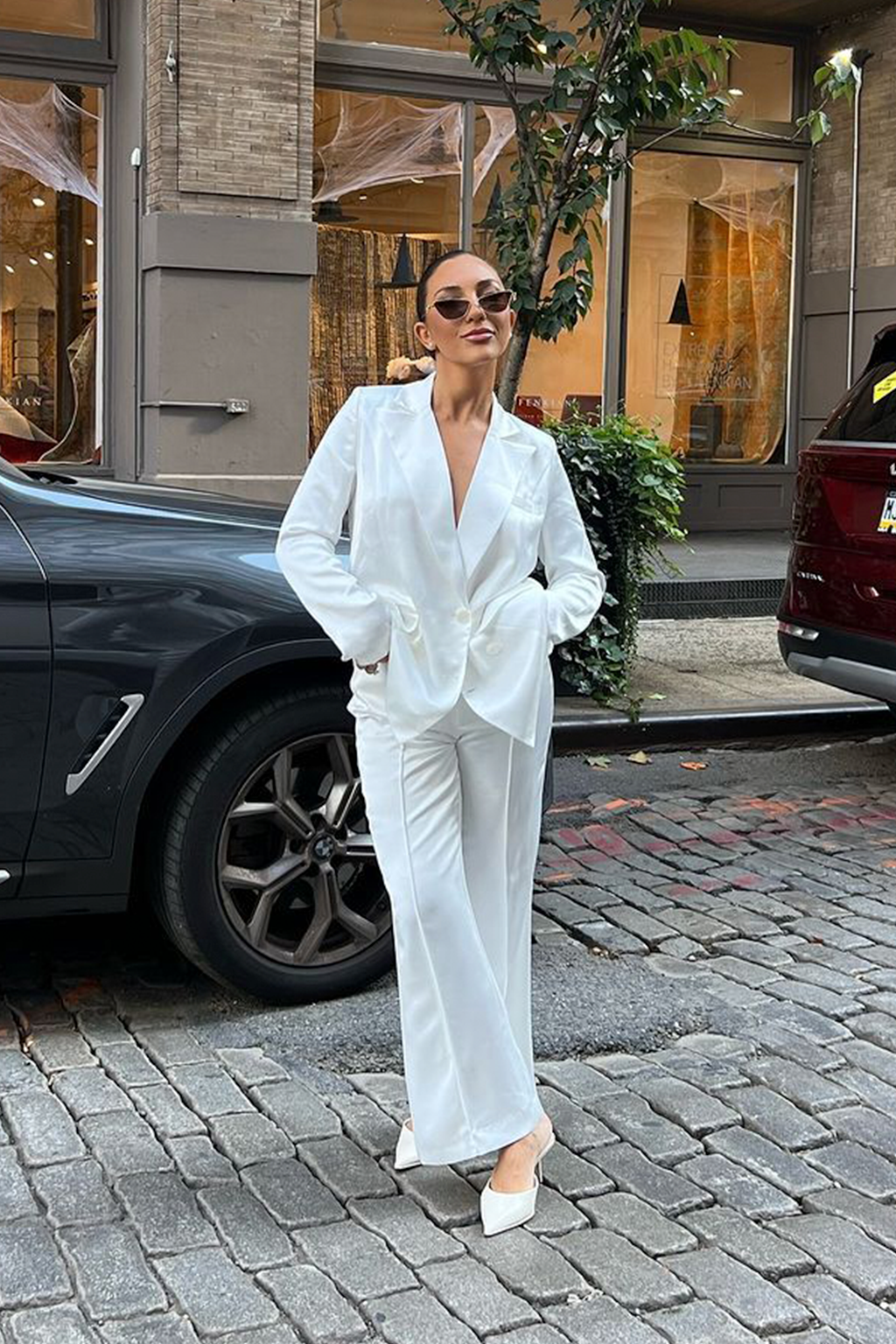 Madison White Satin Trousers