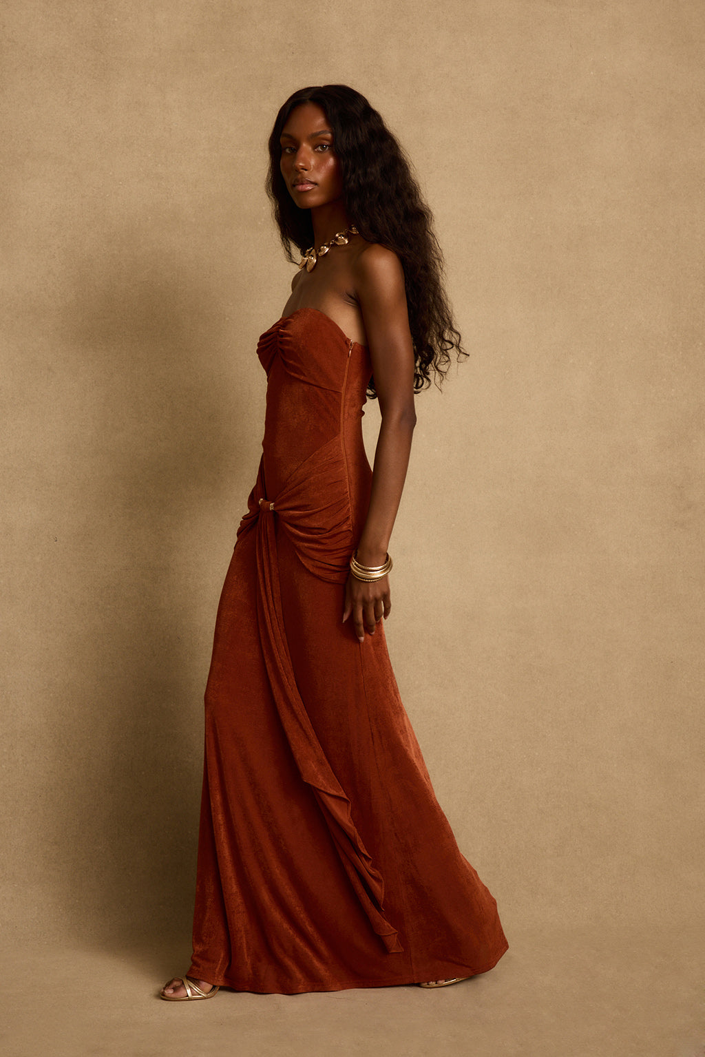 Madonna Rust Maxi Dress - L Size - Women's Dresses