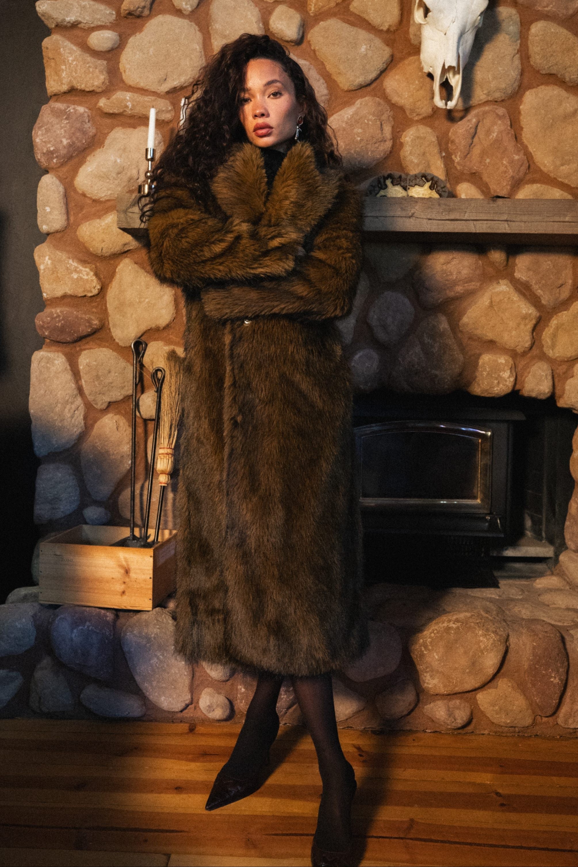 Manhattan Brown Faux Fur Coat